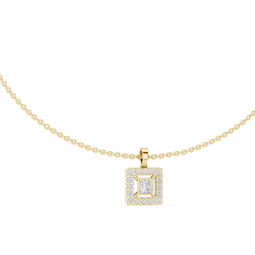Luxury Square Diamond Halo Necklace for Women