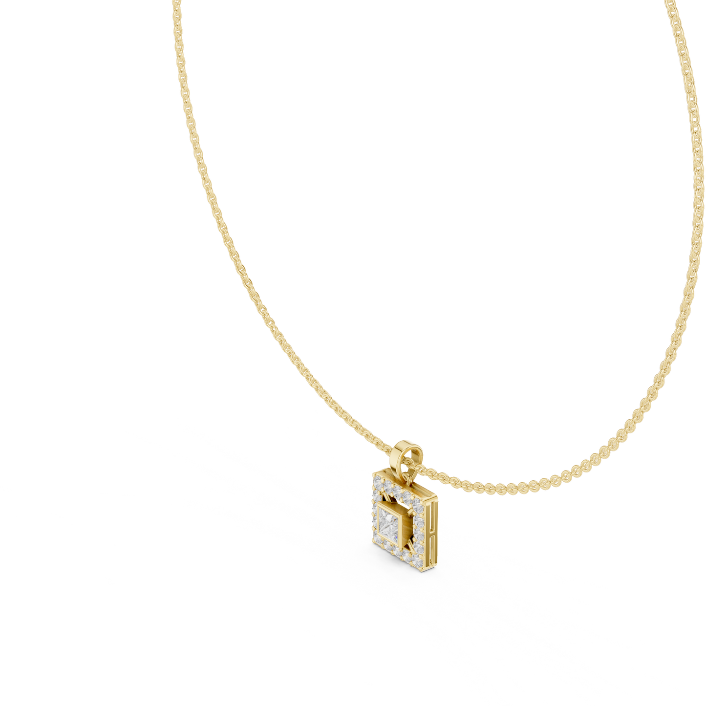 Luxury Square Diamond Halo Necklace for Women