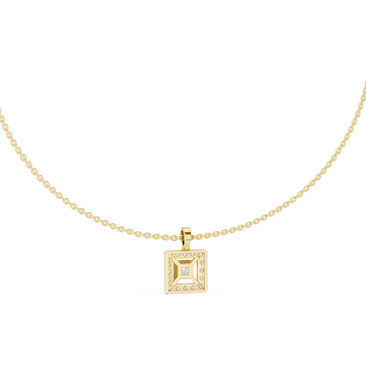 Luxury Square Diamond Halo Necklace for Women