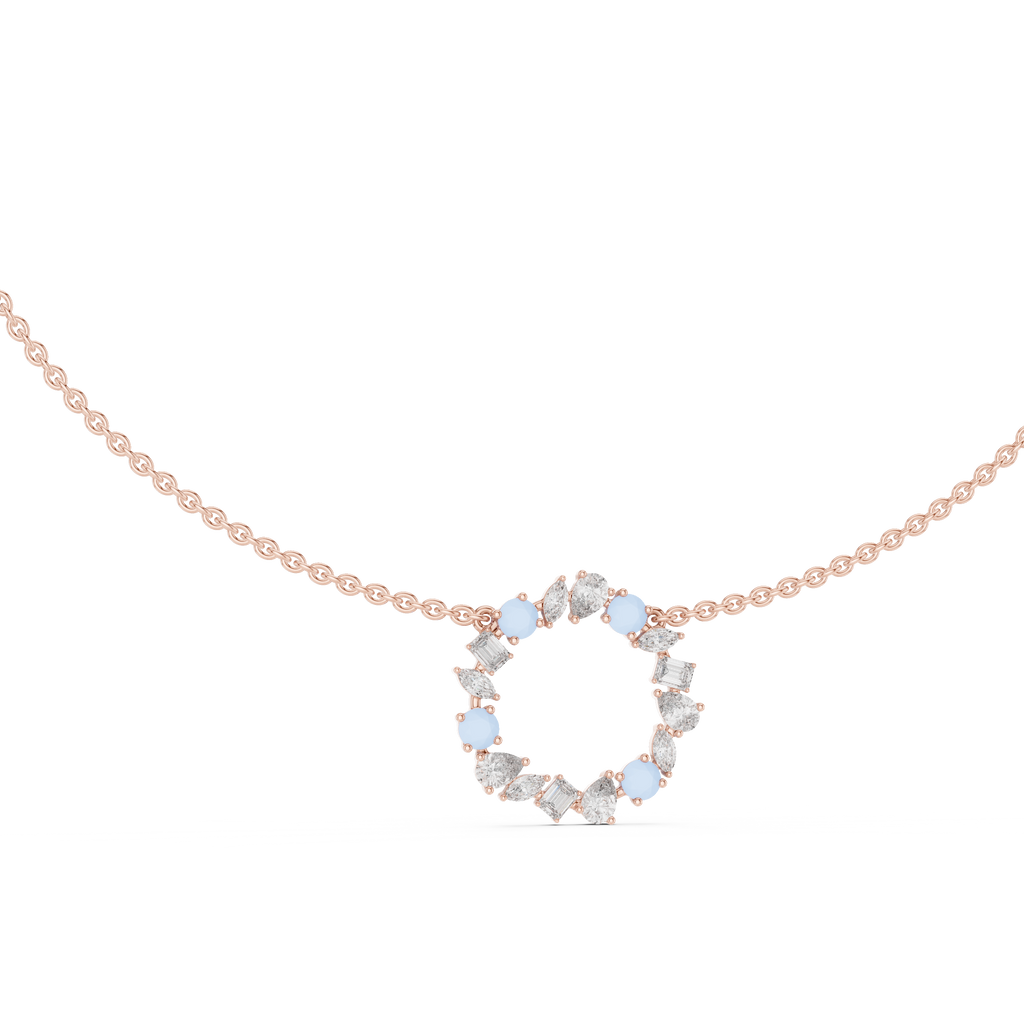Premium Rose Gold Multi-Stone Circle Pendant Necklace