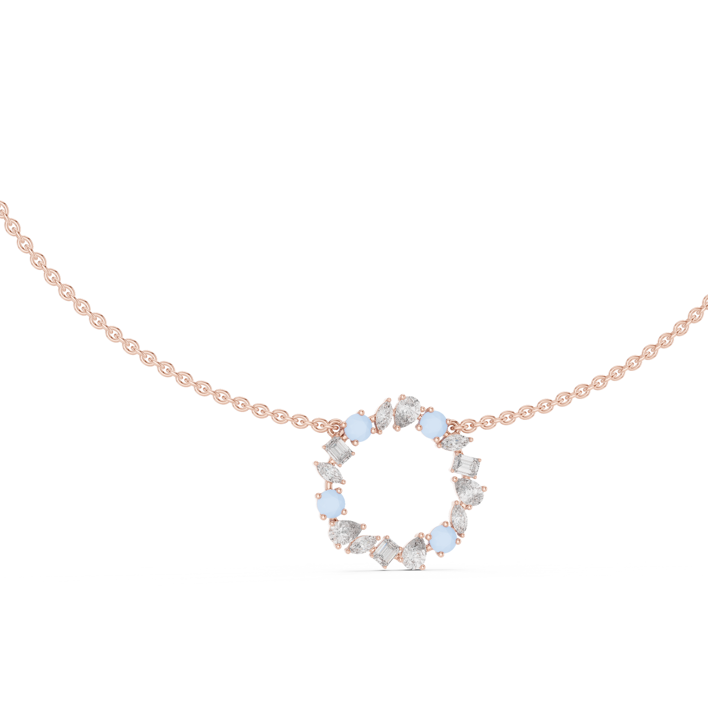 Premium Rose Gold Multi-Stone Circle Pendant Necklace