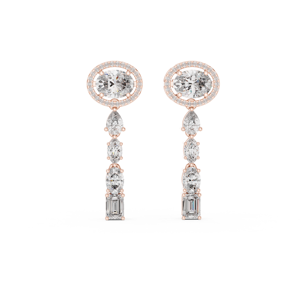 Elegant Oval Halo Diamond Linear Earrings