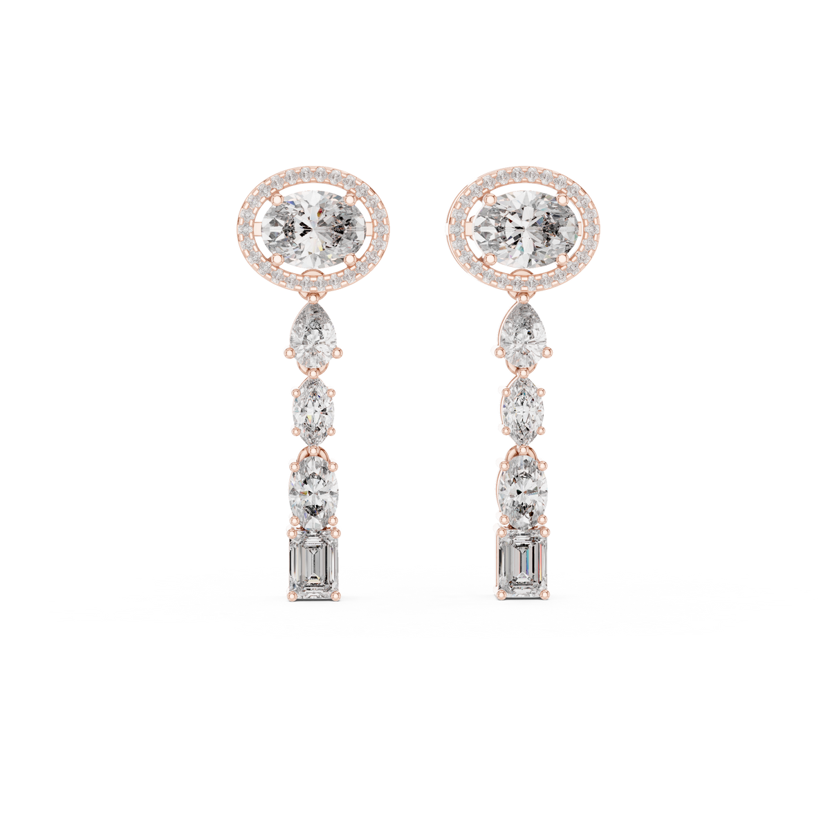 Elegant Oval Halo Diamond Linear Earrings