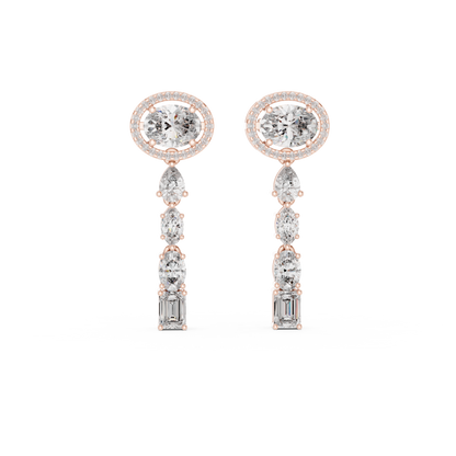 Elegant Oval Halo Diamond Linear Earrings