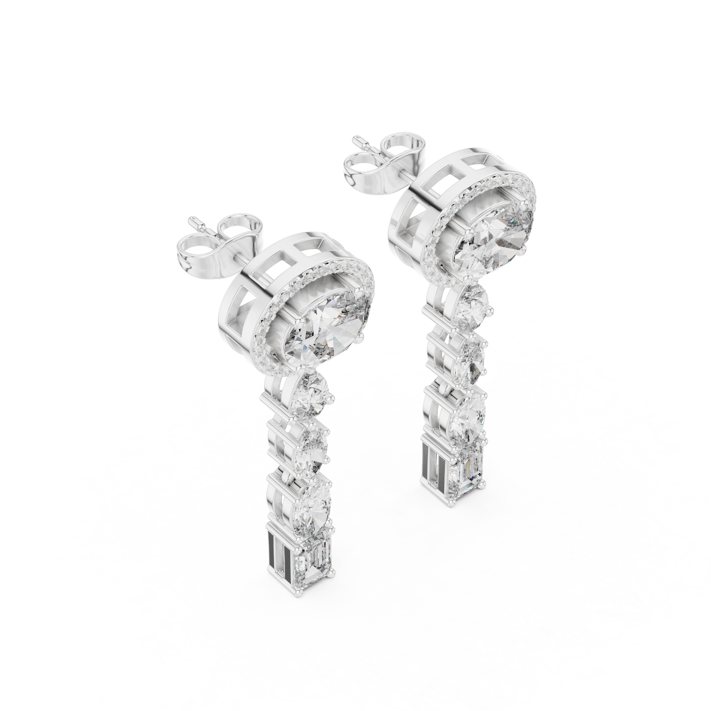 Elegant Oval Halo Diamond Linear Earrings