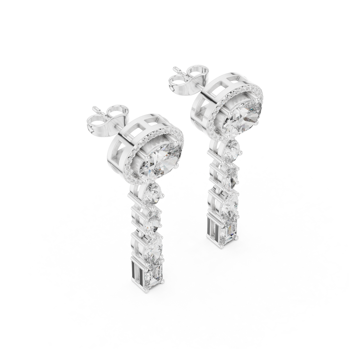 Elegant Oval Halo Diamond Linear Earrings