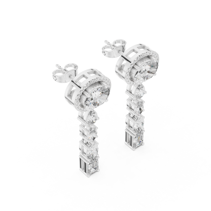 Elegant Oval Halo Diamond Linear Earrings