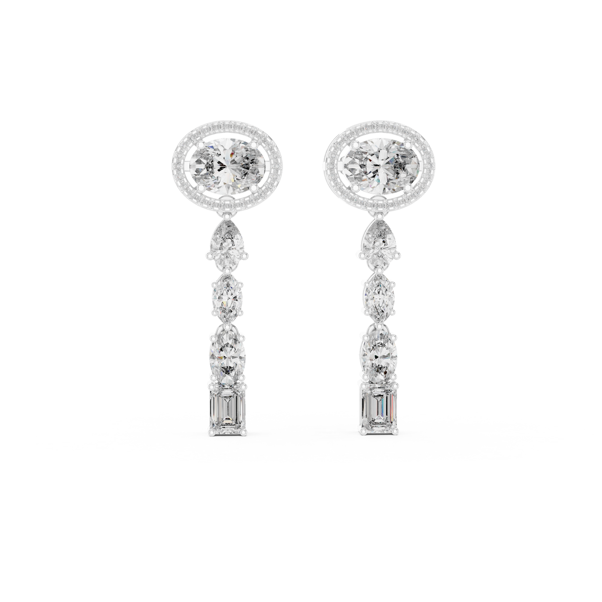 Elegant Oval Halo Diamond Linear Earrings