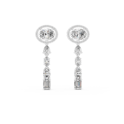 Elegant Oval Halo Diamond Linear Earrings