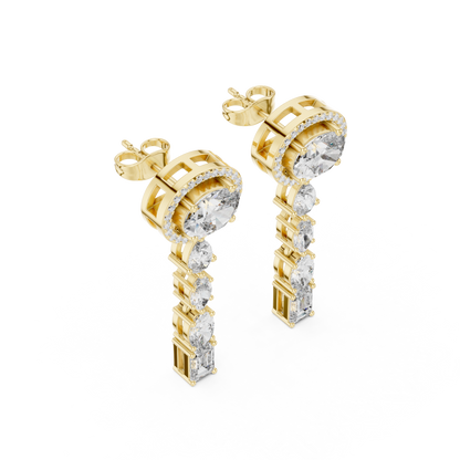 Elegant Oval Halo Diamond Linear Earrings