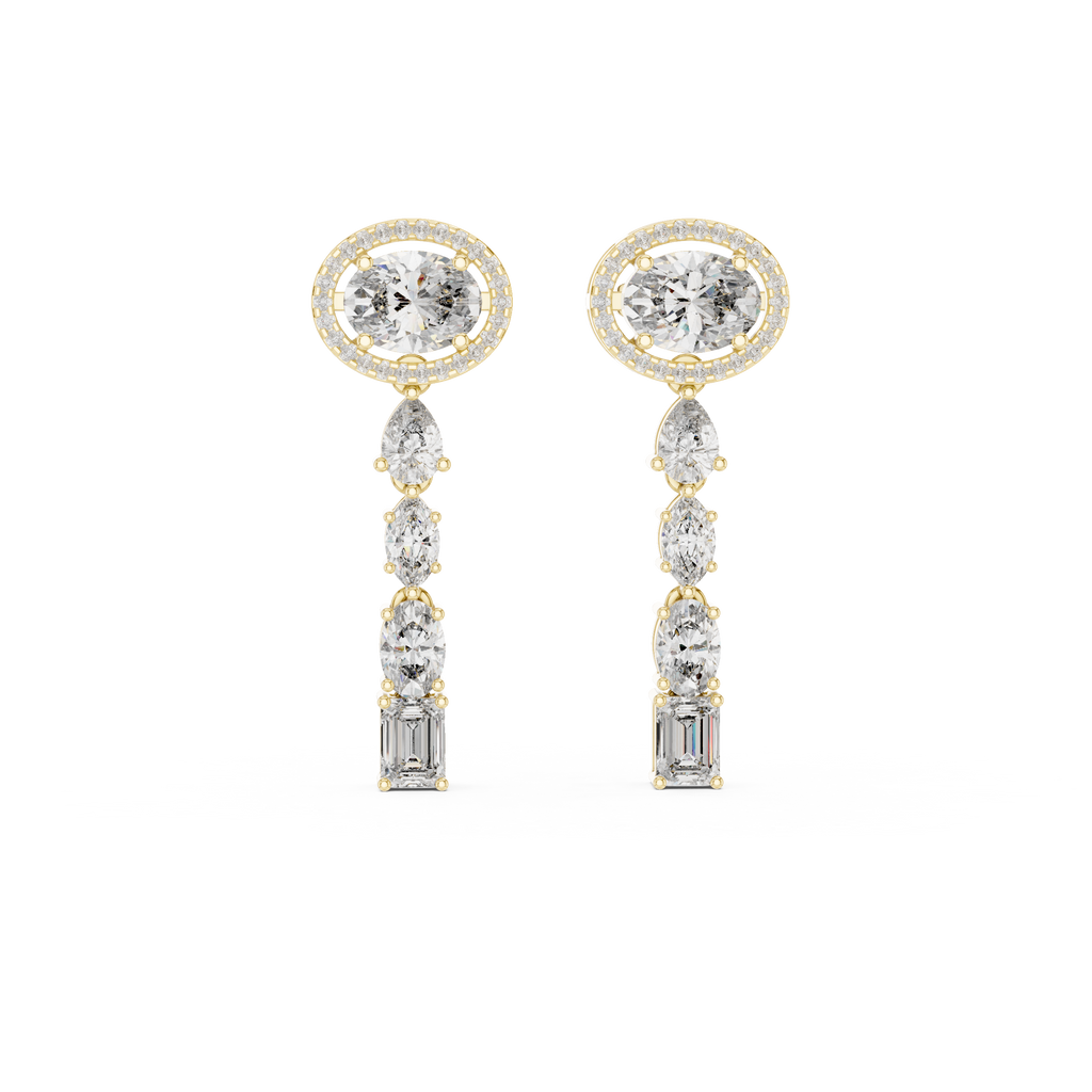 Elegant Oval Halo Diamond Linear Earrings