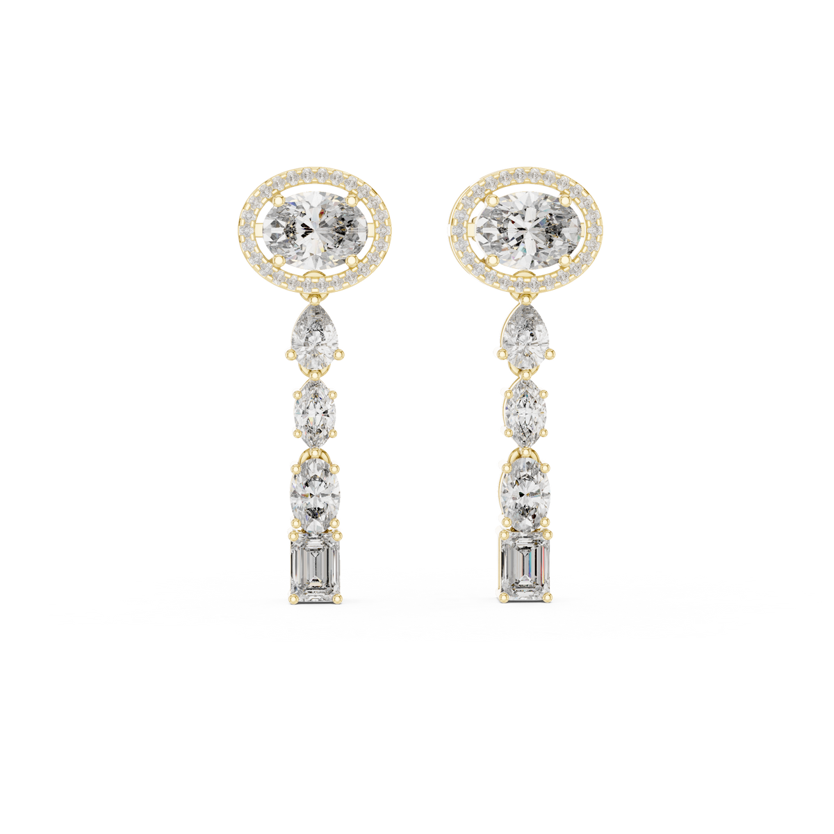 Elegant Oval Halo Diamond Linear Earrings