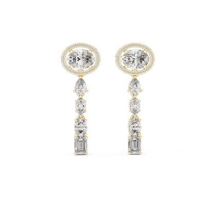 Elegant Oval Halo Diamond Linear Earrings