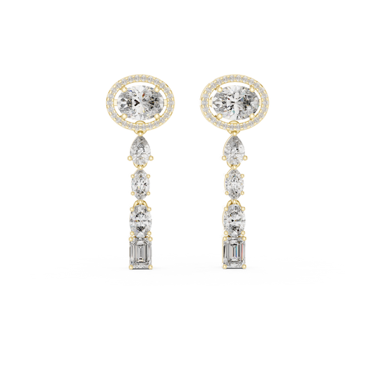 Elegant Oval Halo Diamond Linear Earrings
