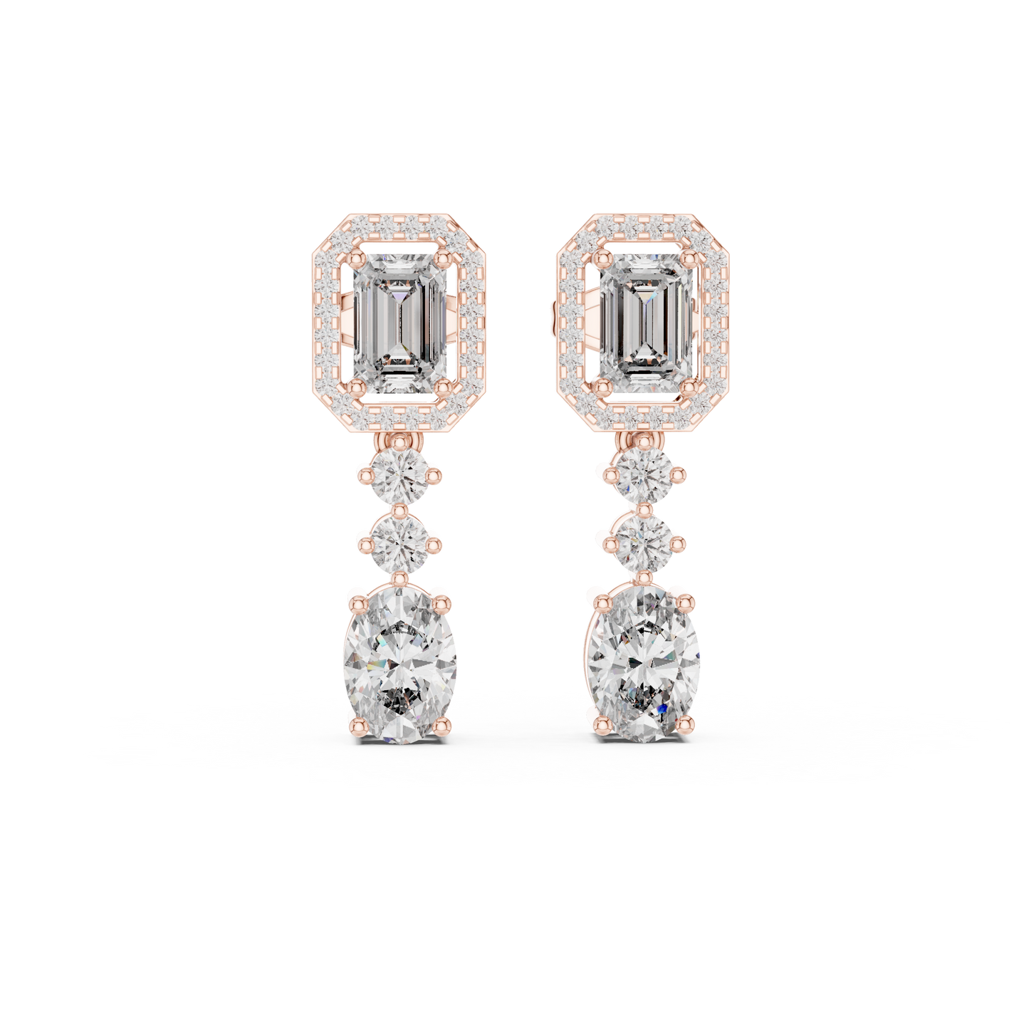 Classic Emerald & Oval Diamond Drop Earrings