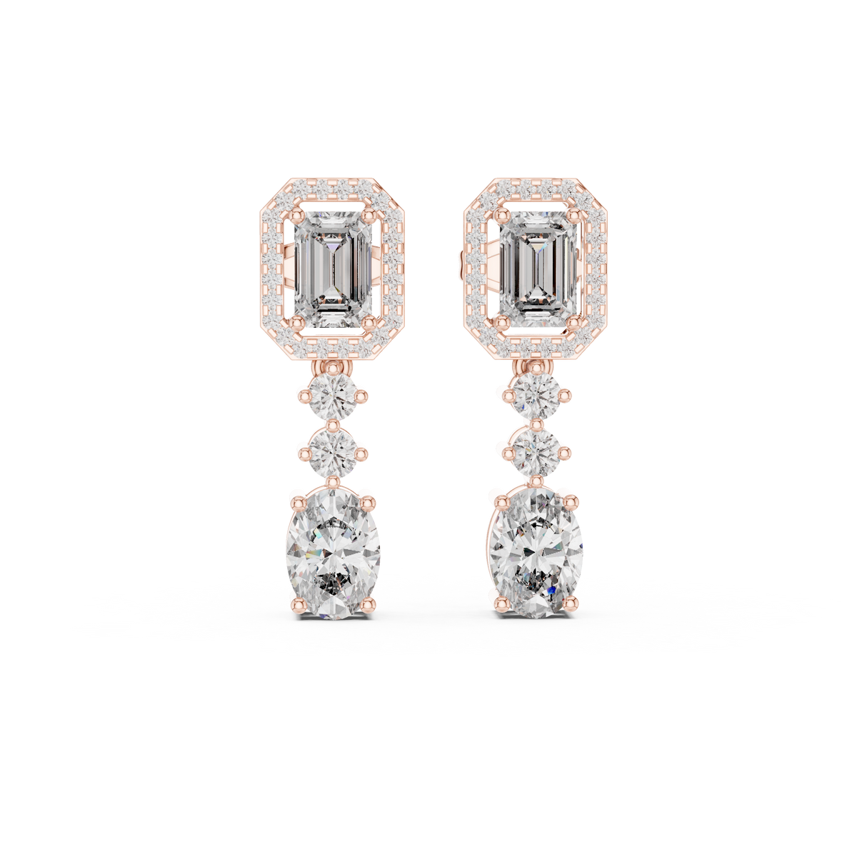 Classic Emerald & Oval Diamond Drop Earrings