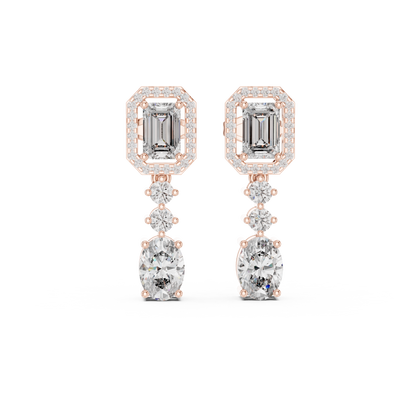 Classic Emerald & Oval Diamond Drop Earrings