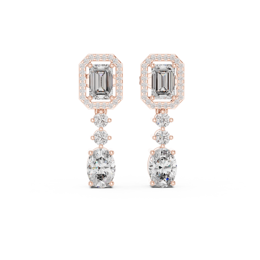 Classic Emerald & Oval Diamond Drop Earrings