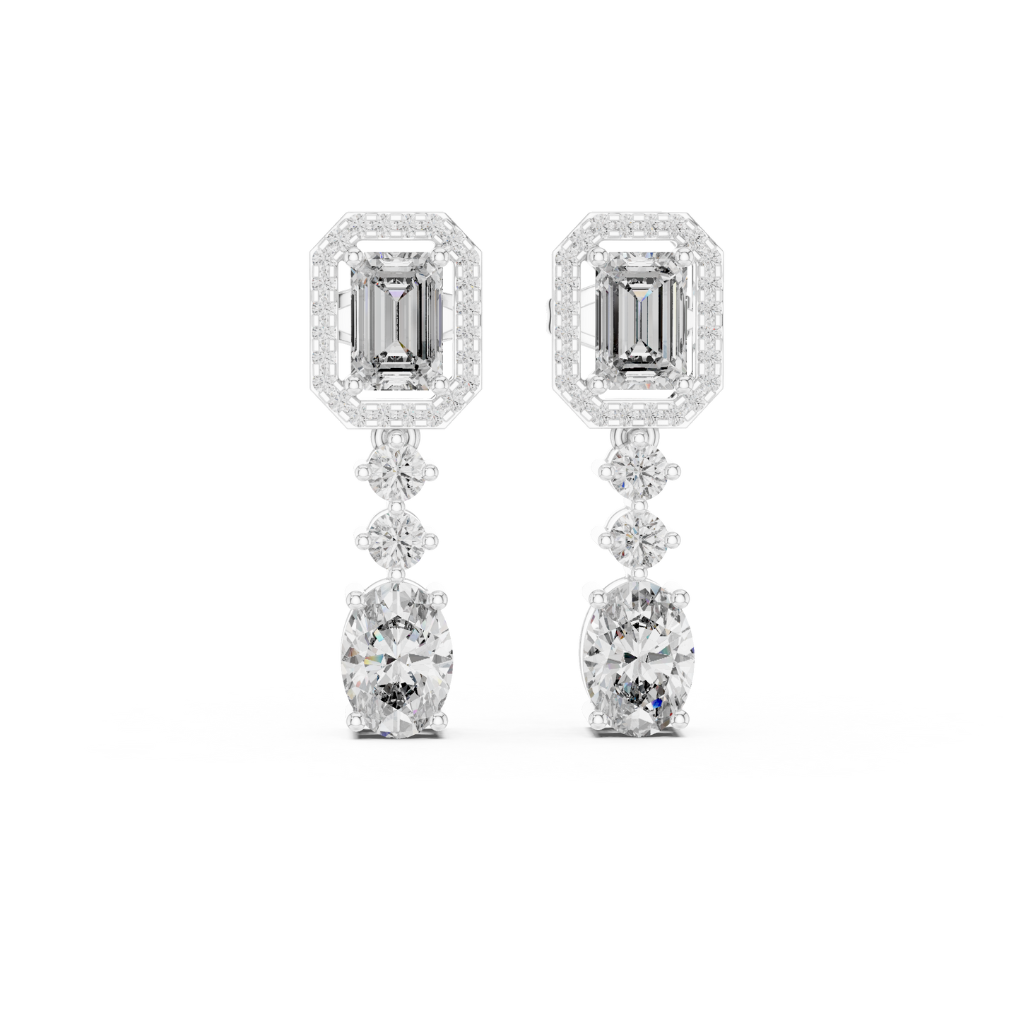 Classic Emerald & Oval Diamond Drop Earrings