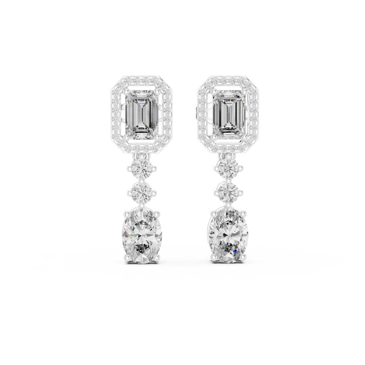Classic Emerald & Oval Diamond Drop Earrings