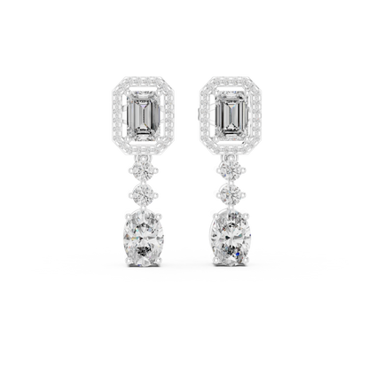 Classic Emerald & Oval Diamond Drop Earrings
