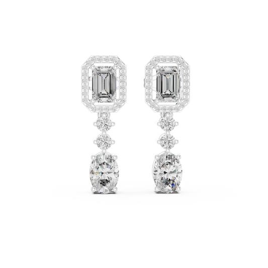 Classic Emerald & Oval Diamond Drop Earrings