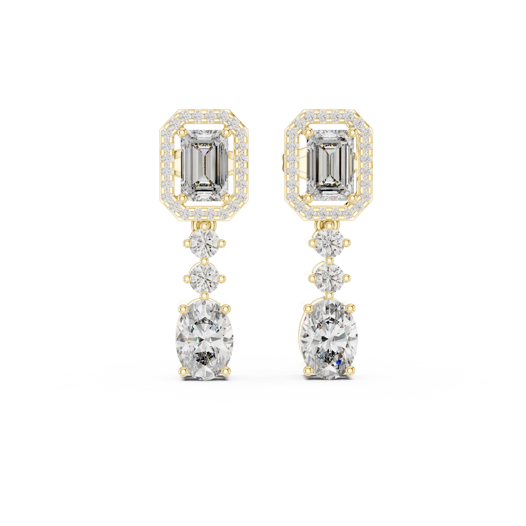 Classic Emerald & Oval Diamond Drop Earrings