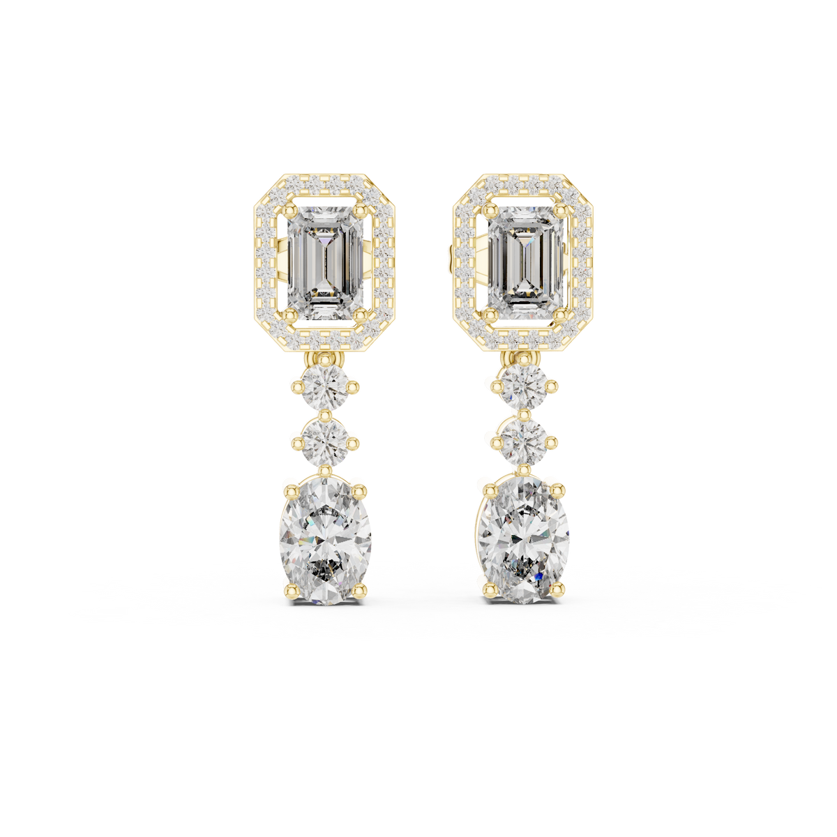 Classic Emerald & Oval Diamond Drop Earrings
