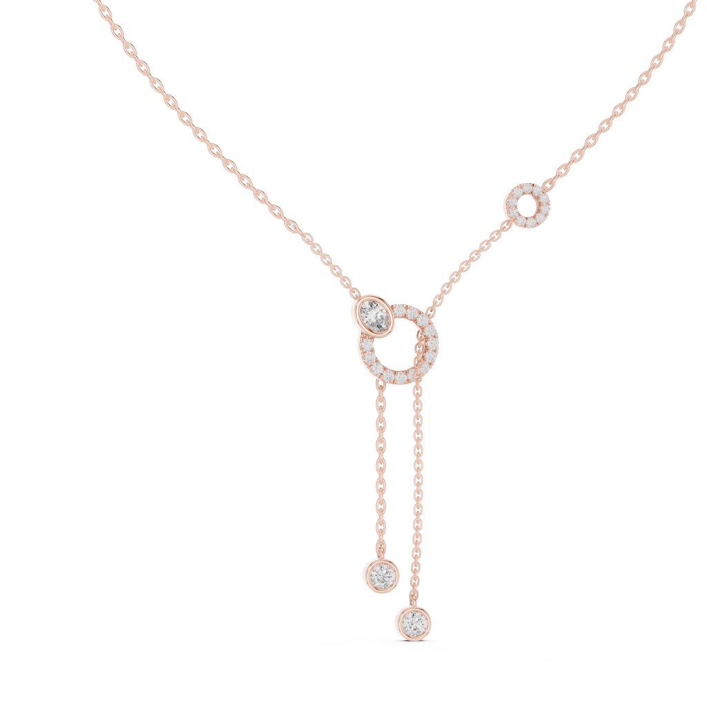Elegant Rose Gold Diamond Circle Drop Lariat Necklace