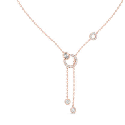 Elegant Rose Gold Diamond Circle Drop Lariat Necklace