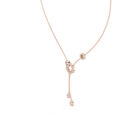 Elegant Rose Gold Diamond Circle Drop Lariat Necklace
