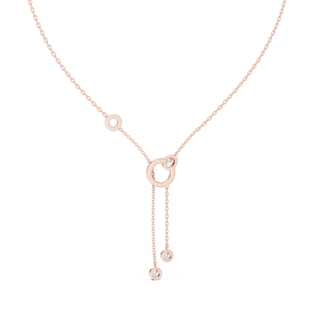 Elegant Rose Gold Diamond Circle Drop Lariat Necklace