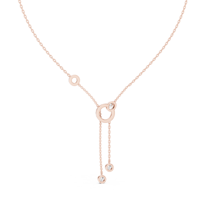 Elegant Rose Gold Diamond Circle Drop Lariat Necklace
