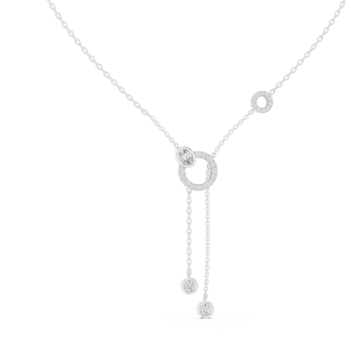 Elegant Rose Gold Diamond Circle Drop Lariat Necklace