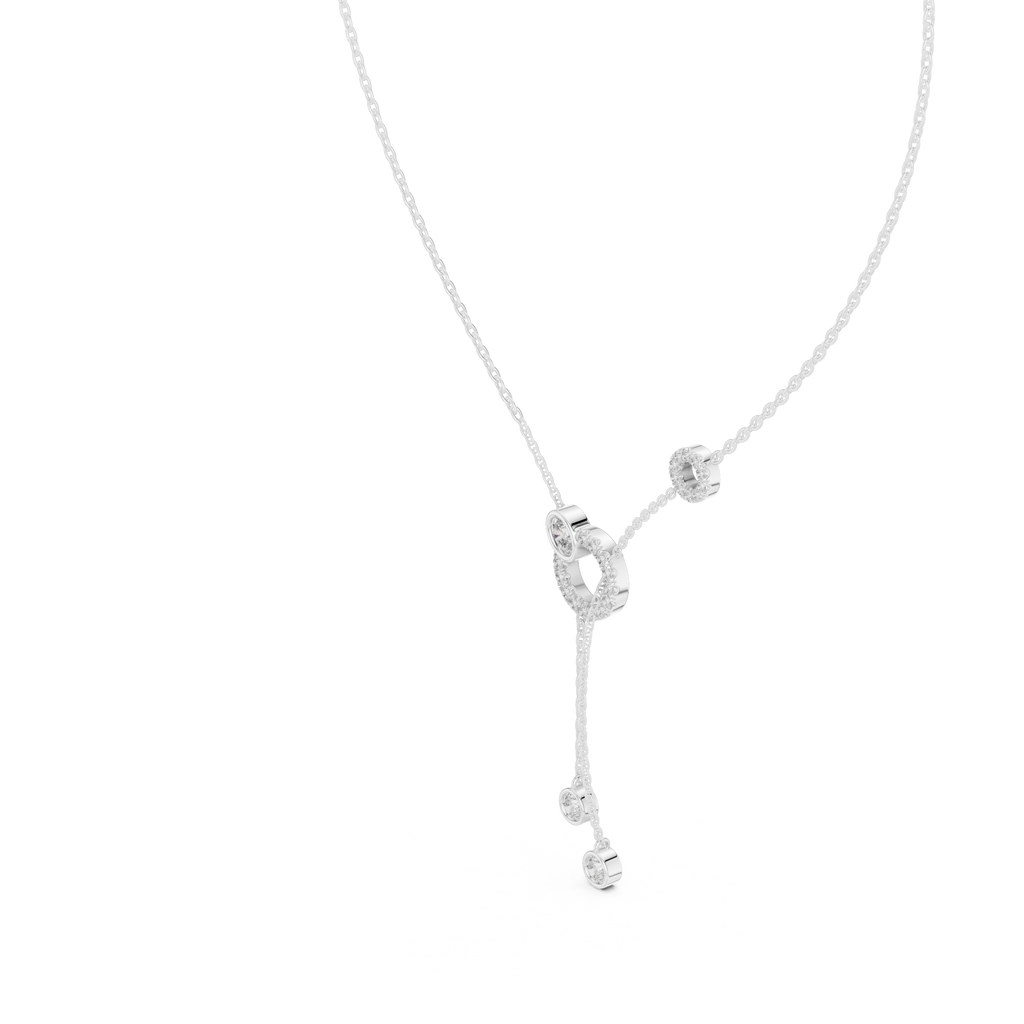 Elegant Rose Gold Diamond Circle Drop Lariat Necklace