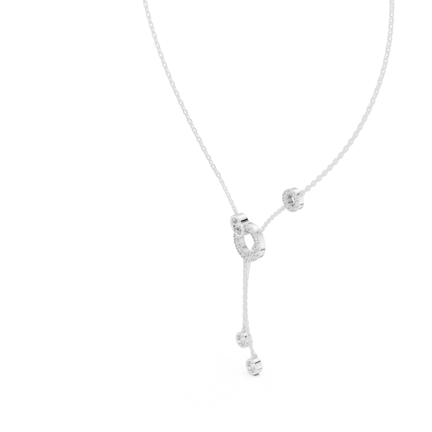 Elegant Rose Gold Diamond Circle Drop Lariat Necklace