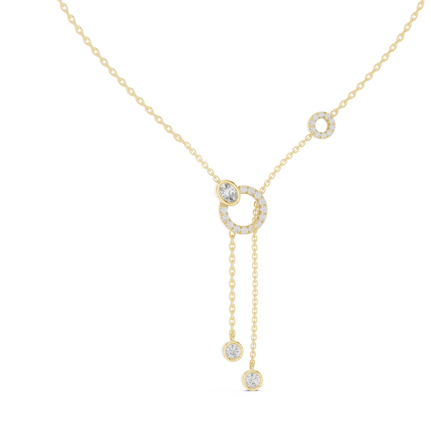 Elegant Rose Gold Diamond Circle Drop Lariat Necklace