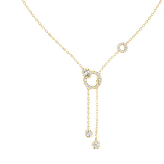 Elegant Rose Gold Diamond Circle Drop Lariat Necklace