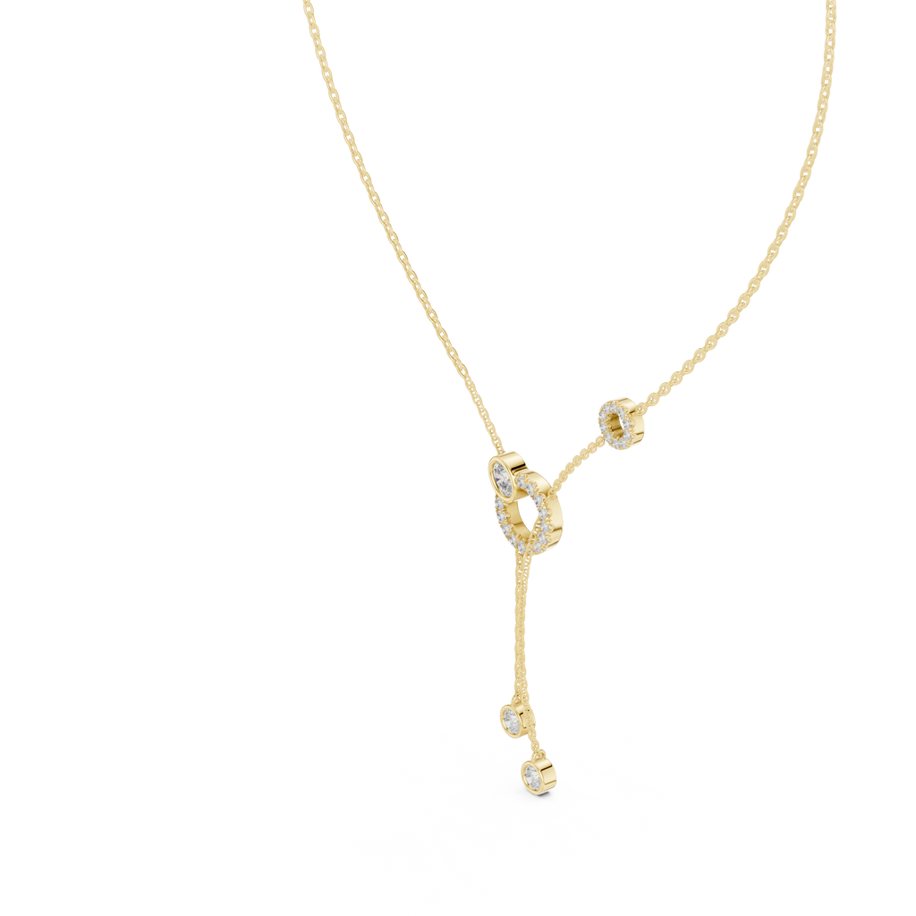 Elegant Rose Gold Diamond Circle Drop Lariat Necklace