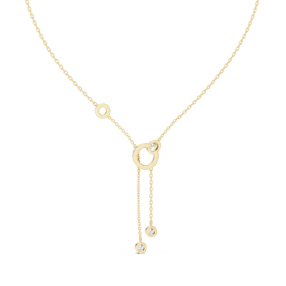 Elegant Rose Gold Diamond Circle Drop Lariat Necklace