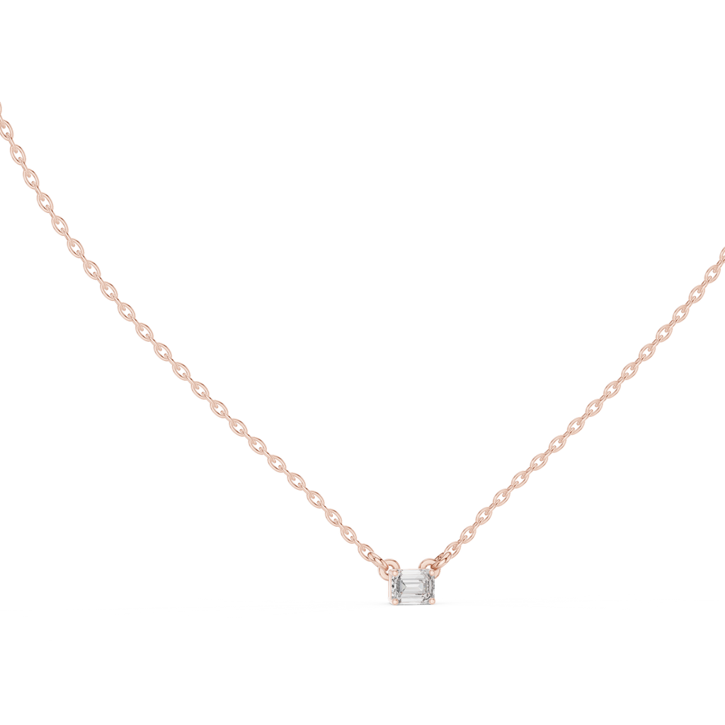 Minimalist Step-Cut Diamond Pendant in Rose Gold