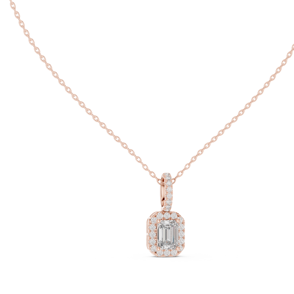 Luxury Emerald-Cut Solitaire Pendant with Diamond Accent