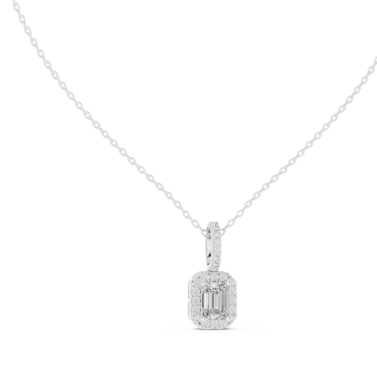 Luxury Emerald-Cut Solitaire Pendant with Diamond Accent