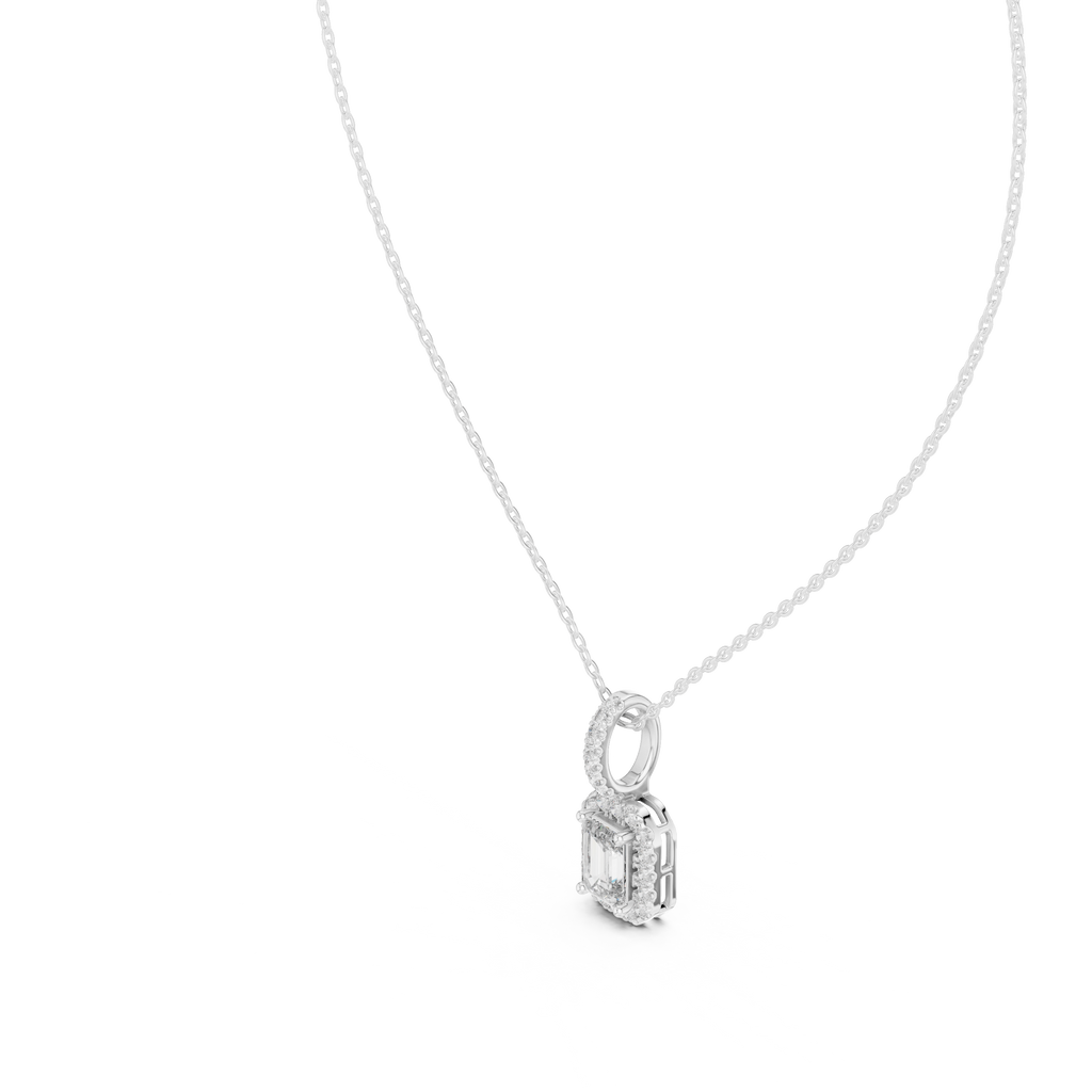 Luxury Emerald-Cut Solitaire Pendant with Diamond Accent