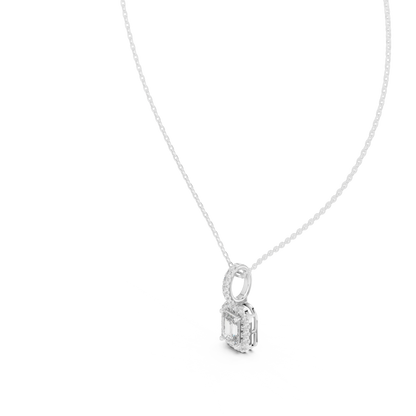 Luxury Emerald-Cut Solitaire Pendant with Diamond Accent