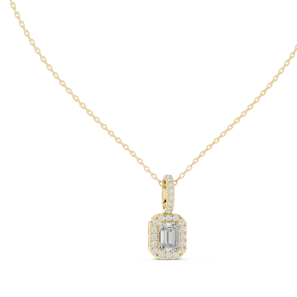 Luxury Emerald-Cut Solitaire Pendant with Diamond Accent