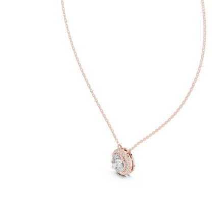 Classic Halo Diamond Pendant Necklace in Rose Gold Finish