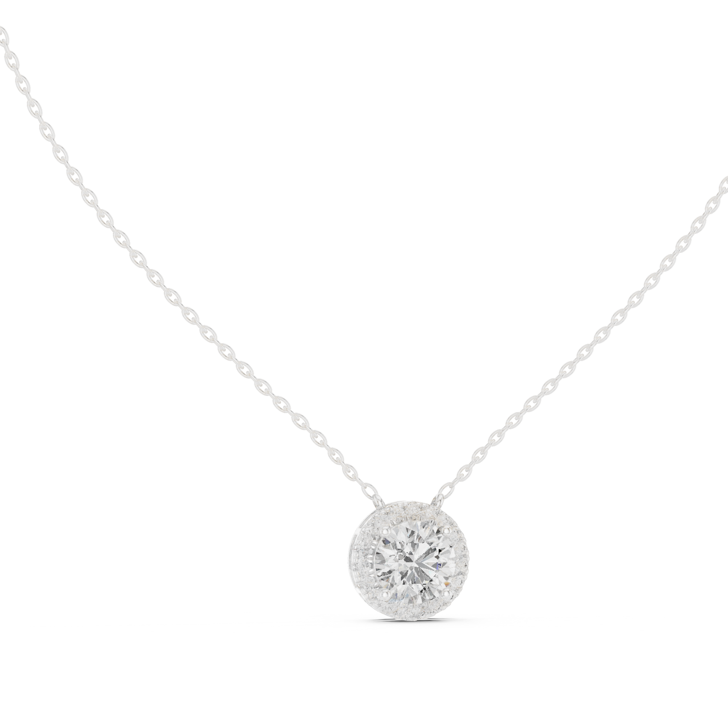 Classic Halo Diamond Pendant Necklace in Rose Gold Finish