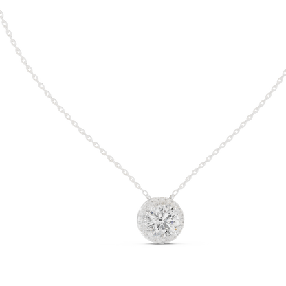 Classic Halo Diamond Pendant Necklace in Rose Gold Finish