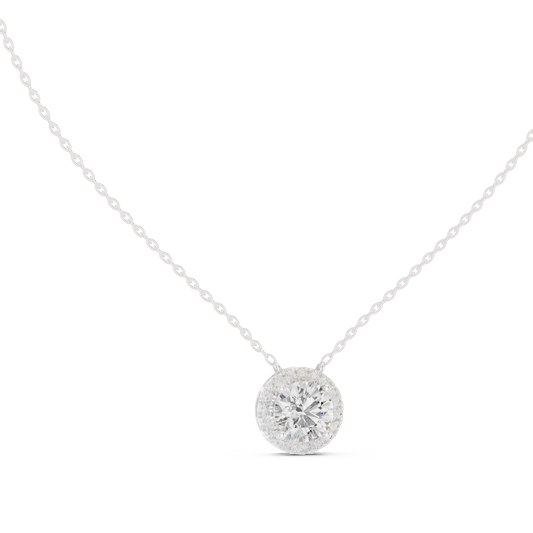 Classic Halo Diamond Pendant Necklace in Rose Gold Finish